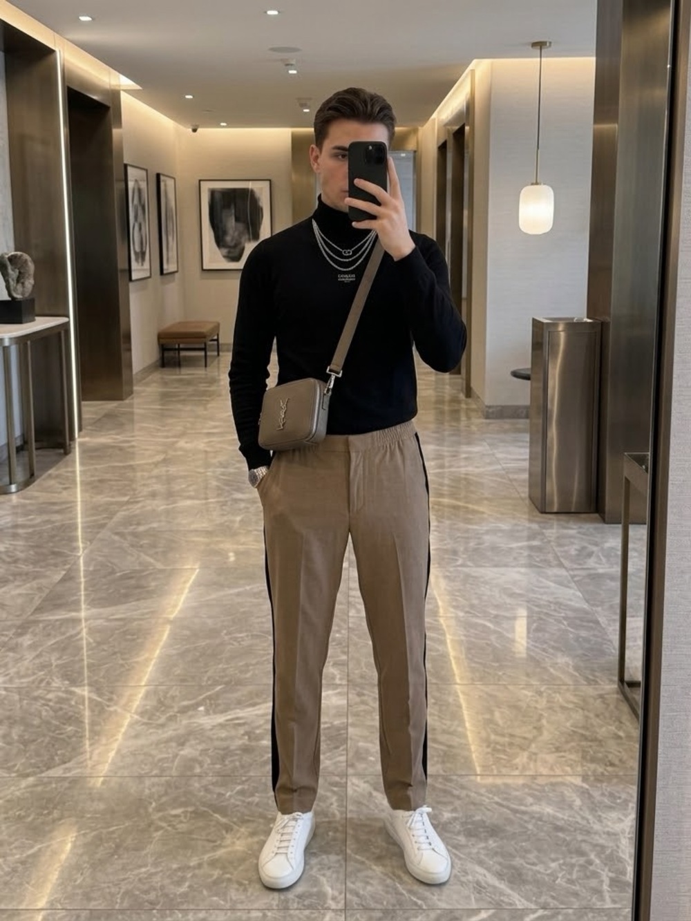H&M Tan Chinos with Black Side Stripes